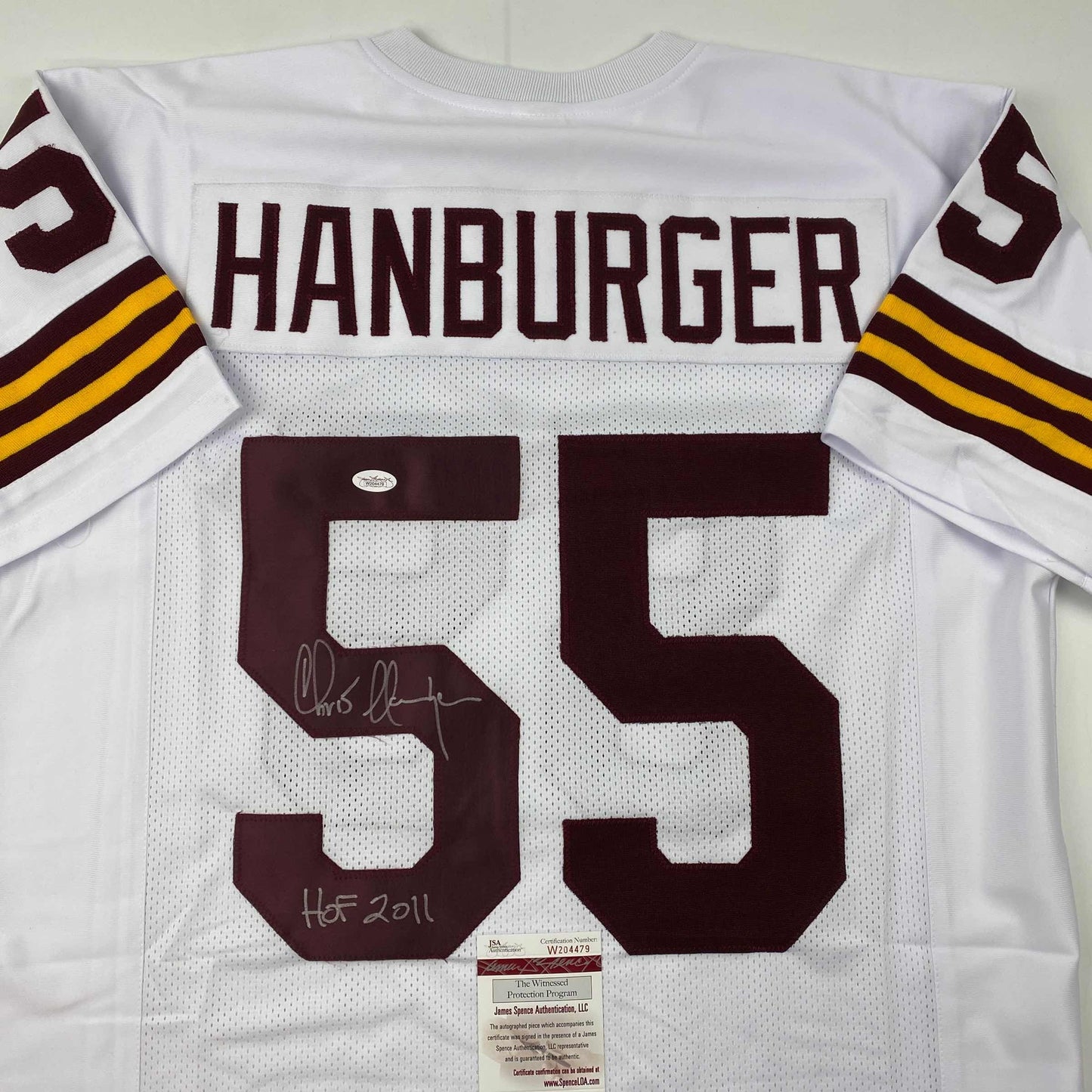 Autographed/Signed Chris Hanburger HOF 2011 Washington White Football Jersey