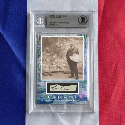 Front view of a Beckett-slabbed card on a tricolour flag, showing a sepia photo of a bearded man holding a palette.