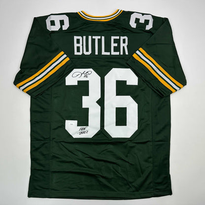 Autographed/Signed Leroy Butler HOF 2022 Green Bay Green Football Jersey JSA COA