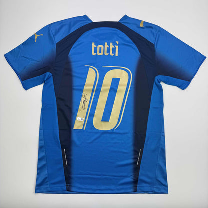 Autographed/Signed Francesco Totti Italy Blue Soccer Jersey Beckett BAS COA