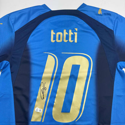 Autographed/Signed Francesco Totti Italy Blue Soccer Jersey Beckett BAS COA