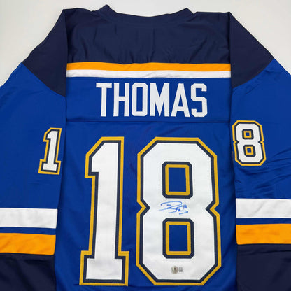 Autographed/Signed Robert Thomas St. Louis Blues Blue Hockey Jersey Beckett BAS COA