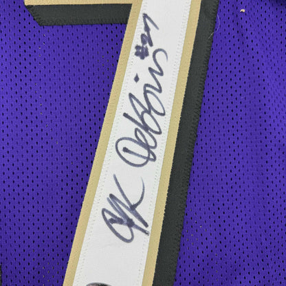 Framed Autographed/Signed J.K. Dobbins Baltimore Ravens Purple Football Jersey JSA COA