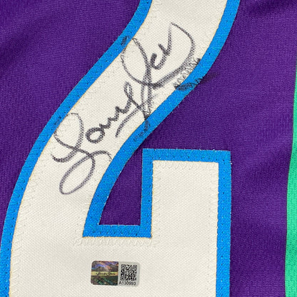 Autographed/Signed Larry Johnson Charlotte Purple Basketball Jersey Steiner COA