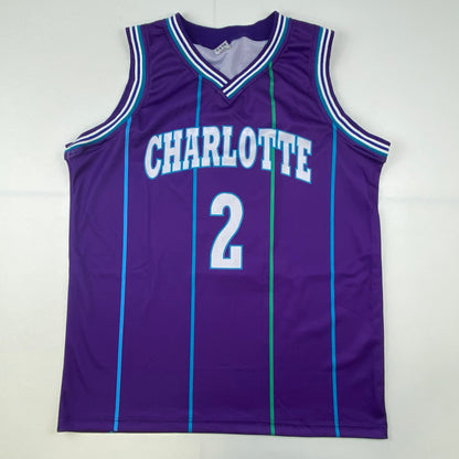 Autographed/Signed Larry Johnson Charlotte Purple Basketball Jersey Steiner COA