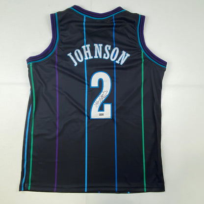 Autographed/Signed Larry Johnson Charlotte Black Basketball Jersey Steiner COA