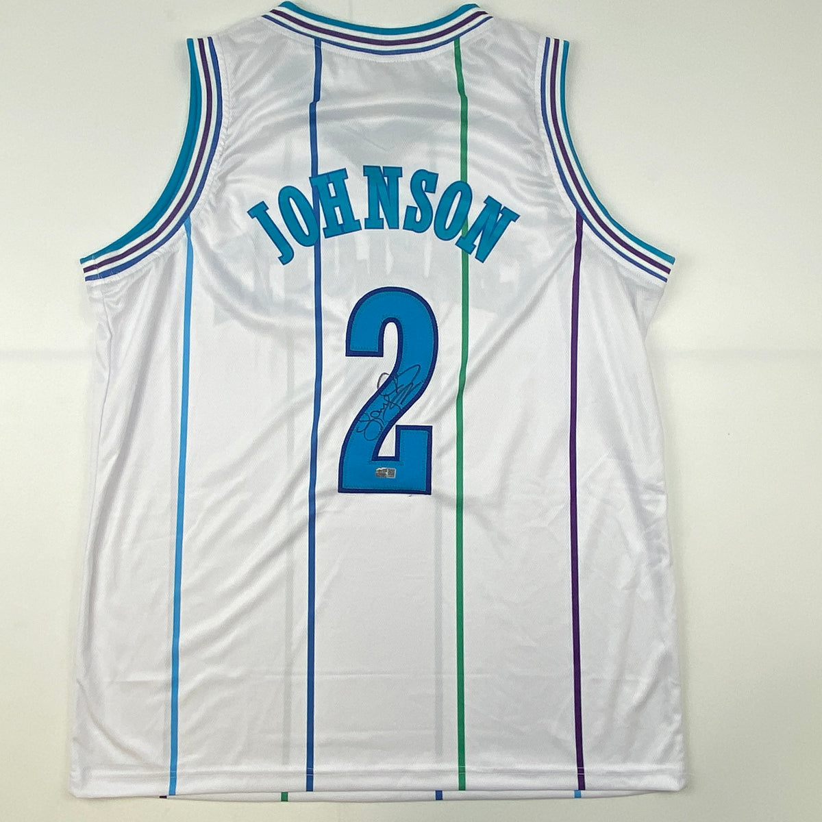 Autographed/Signed Larry Johnson Charlotte White Basketball Jersey