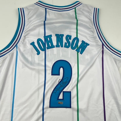 Autographed/Signed Larry Johnson Charlotte White Basketball Jersey