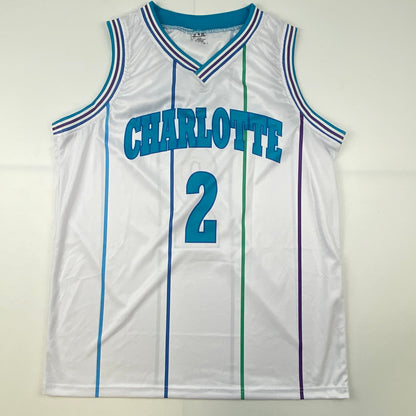 Autographed/Signed Larry Johnson Charlotte White Basketball Jersey
