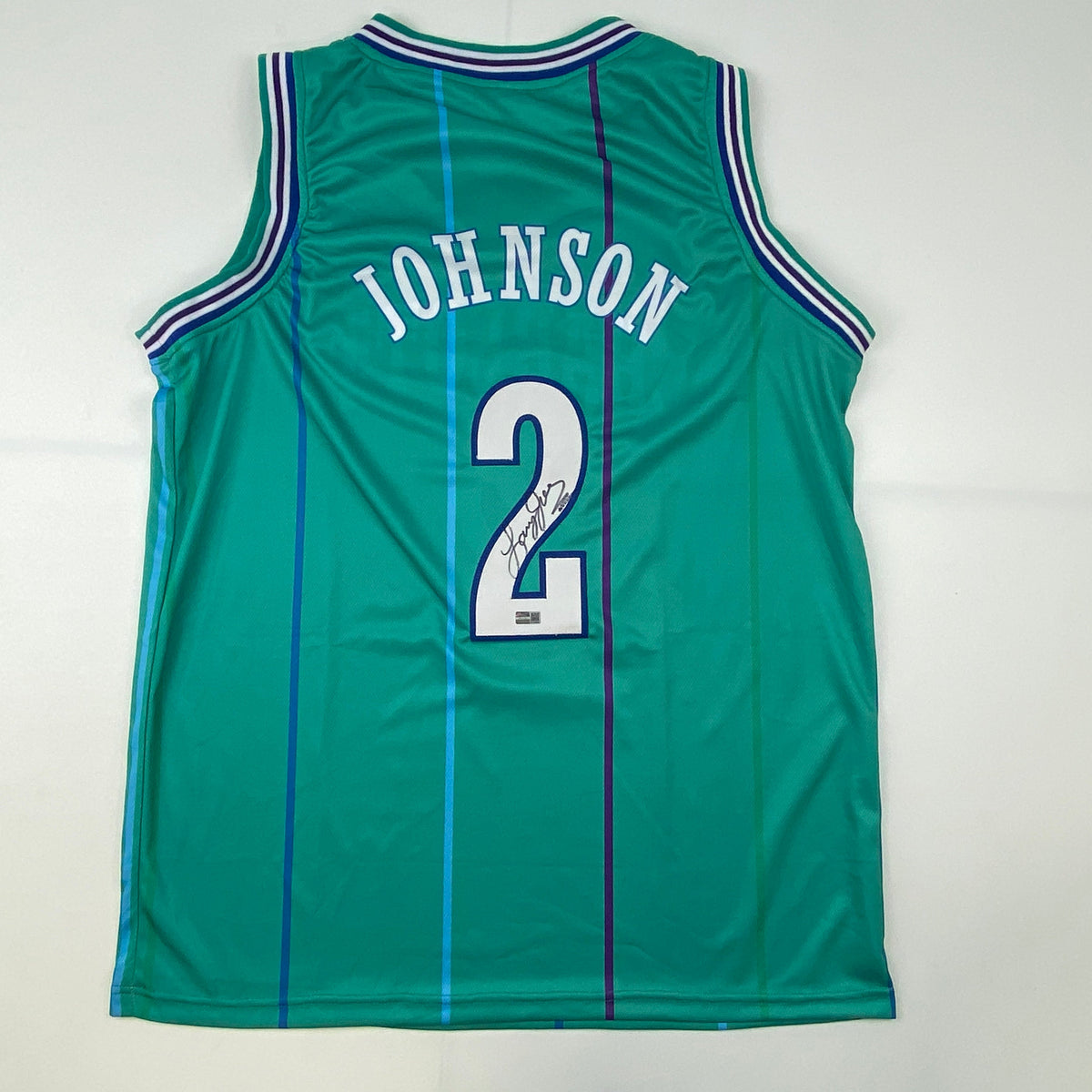 Autographed/Signed Larry Johnson Charlotte Teal Basketball Jersey