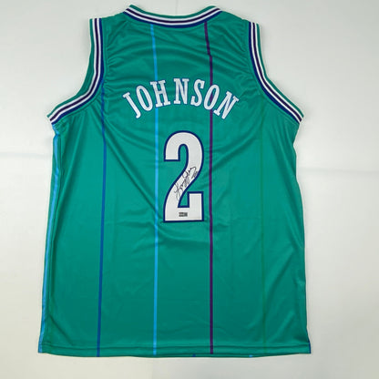 Autographed/Signed Larry Johnson Charlotte Teal Basketball Jersey
