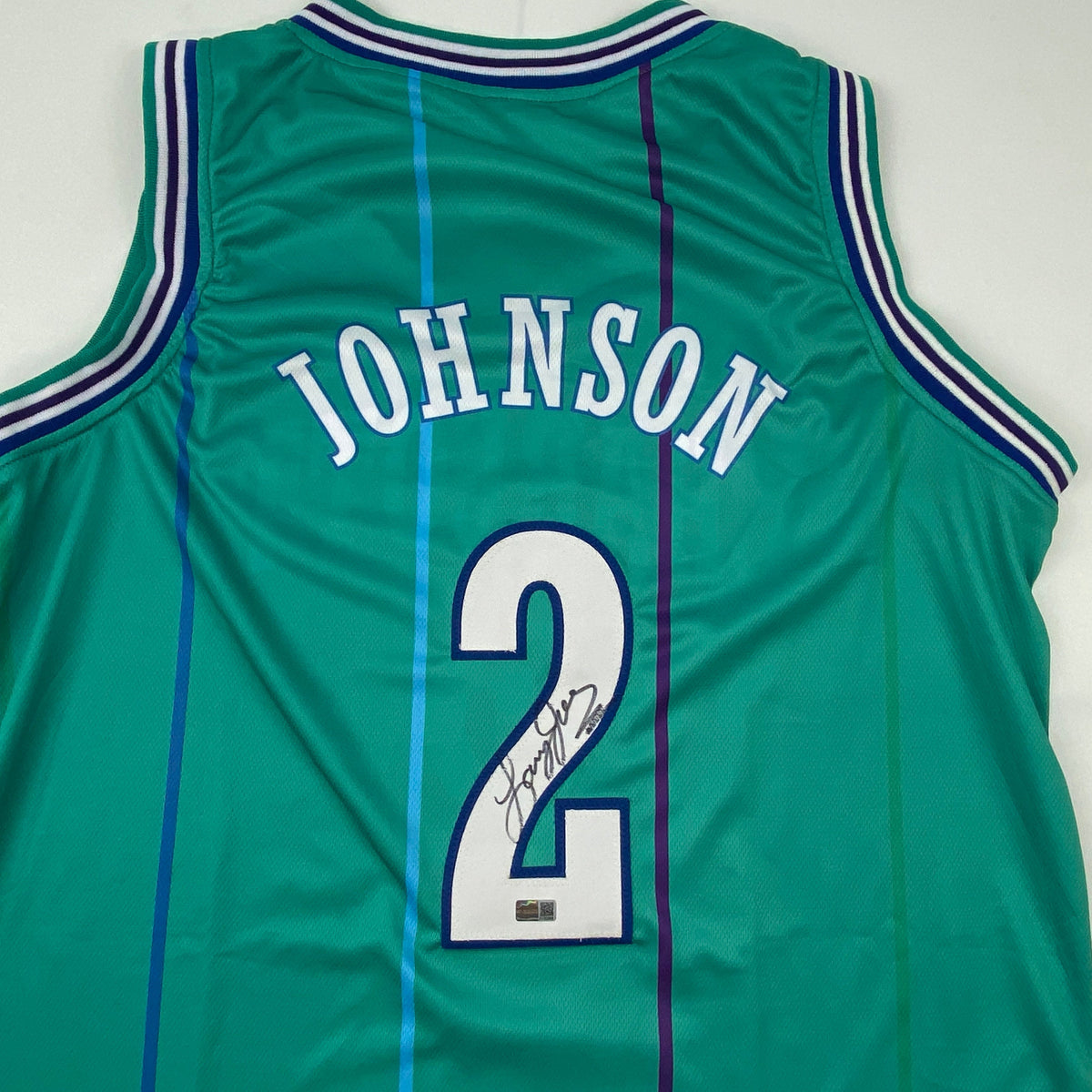 Autographed/Signed Larry Johnson Charlotte Teal Basketball Jersey