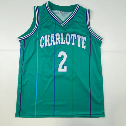 Autographed/Signed Larry Johnson Charlotte Teal Basketball Jersey