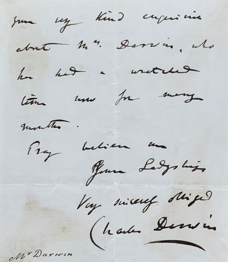 Charles Darwin Beckett Encapsulated Handwriting Removed from an Autograph Letter Signed