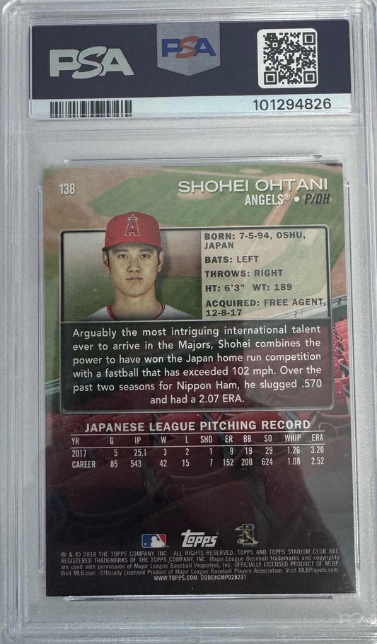 Graded 2018 Topps Stadium Club Shohei Ohtani #138 Rookie RC Baseball Card PSA 10 Gem Mint