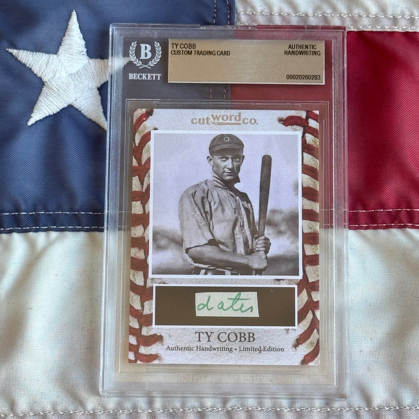 Ty Cobb Beckett Encapsulated Handwriting Removed from an Autograph Letter Signed
