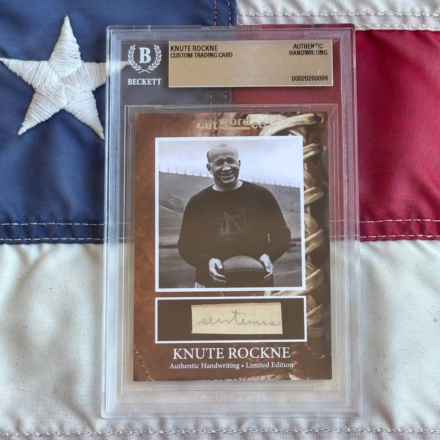 Knute Rockne Beckett Encapsulated Handwriting Removed from his Notre Dame Textbook Signed