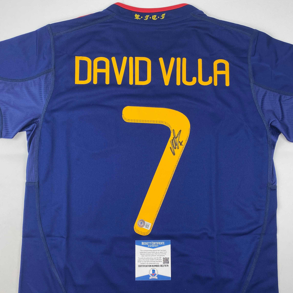 Autographed/Signed David Villa Spain National Team Football Jersey JSA COA