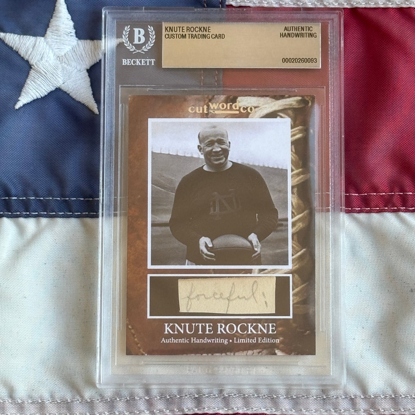 Knute Rockne Beckett Encapsulated Handwriting Removed from his Notre Dame Textbook Signed