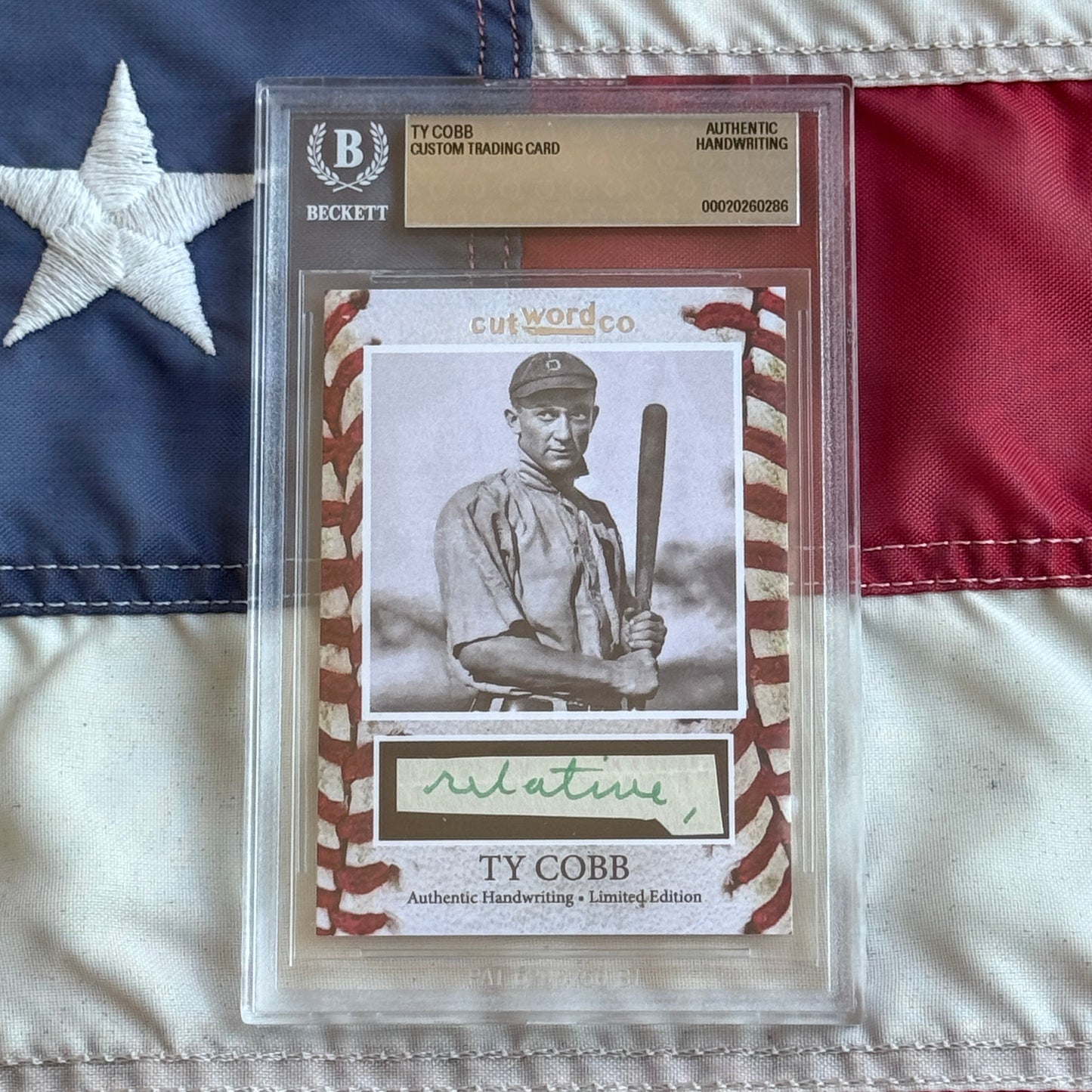 Ty Cobb Beckett Encapsulated Handwriting Removed from an Autograph Letter Signed