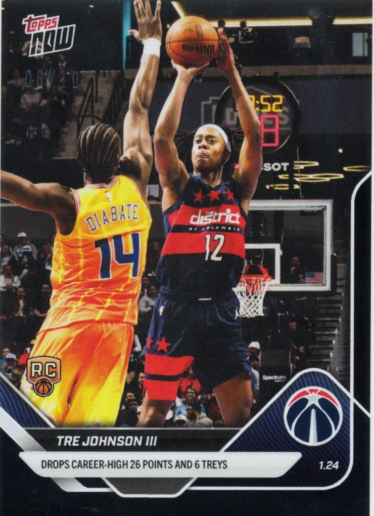 2025 Topps Now Tre Johnson #140 Black Foil /10 Washington Wizards Rookie RC Basketball Card