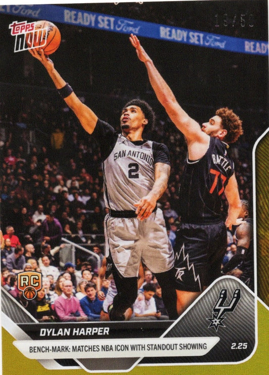 Dylan Harper in San Antonio Spurs uniform taking jump shot against Memphis Grizzlies defender during NBA game.