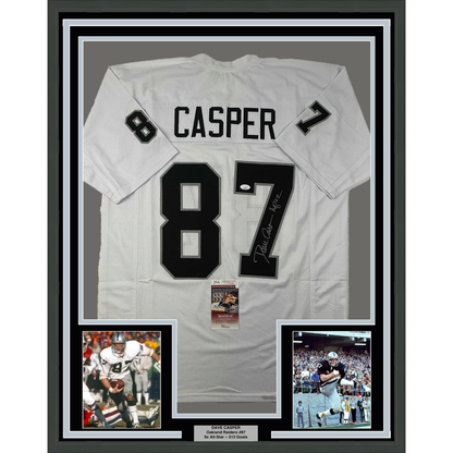 Framed Autographed/Signed Dave Casper HOF 2002 Oakland Las Vegas White Football Jersey JSA COA