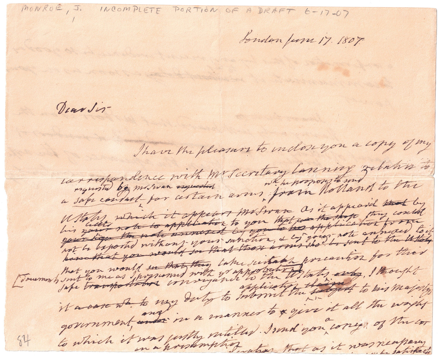 James Monroe Beckett Encapsulated Handwriting Removed from an Autograph Letter Signed