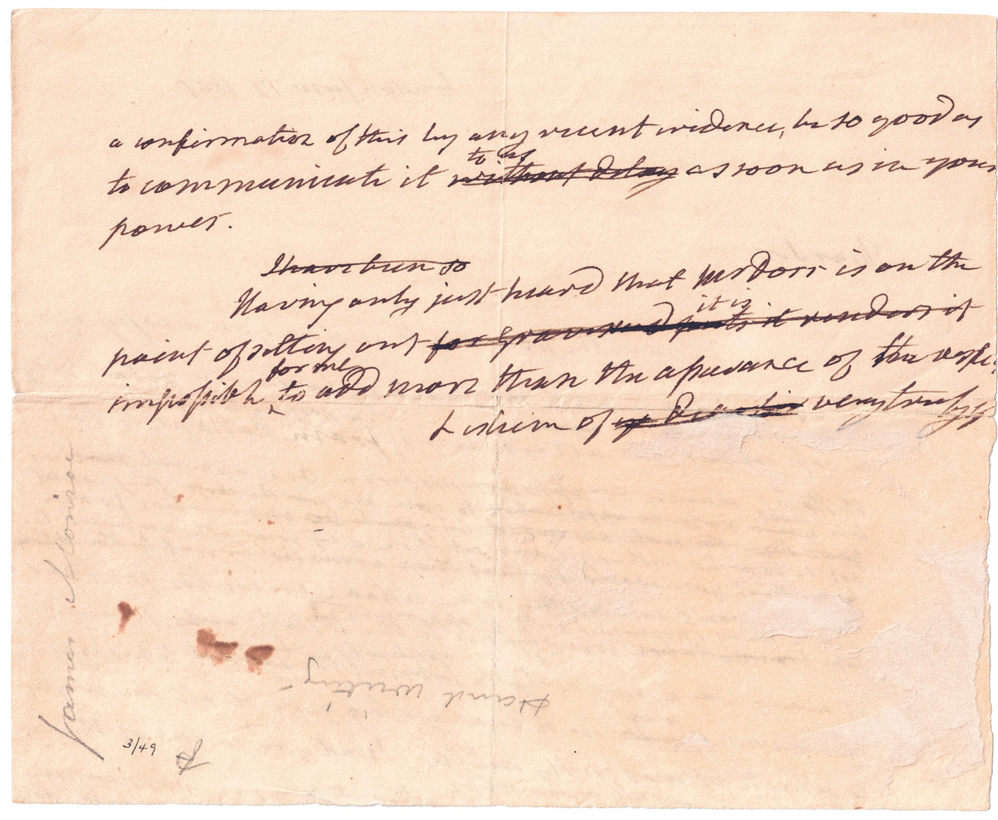 James Monroe Beckett Encapsulated Handwriting Removed from an Autograph Letter Signed