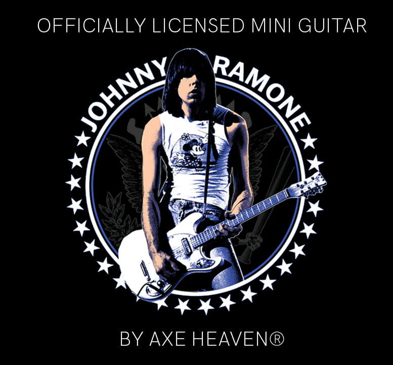 Johnny Ramone Axe Heaven mini guitar on adjustable A-frame stand