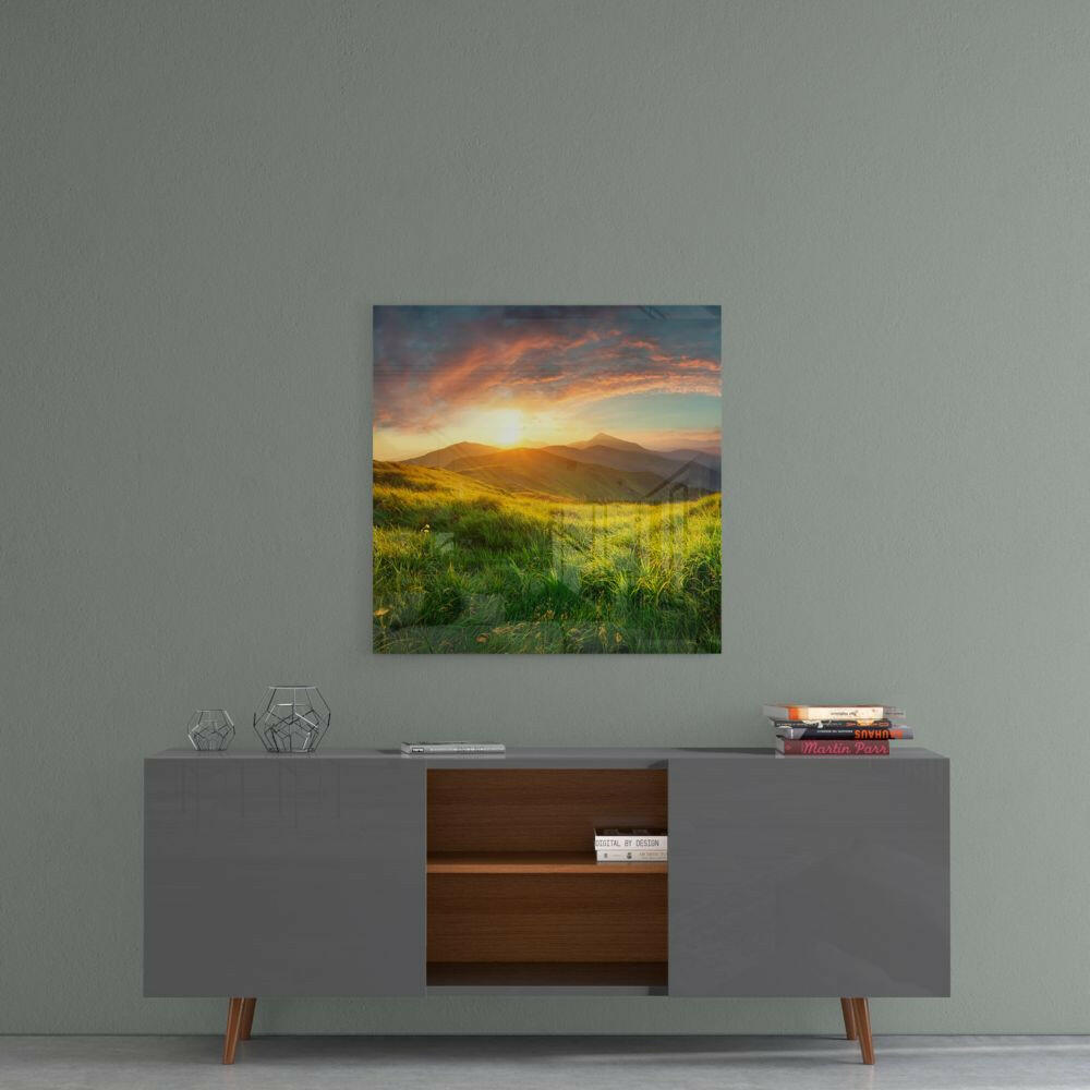 Coral Cloud Sunrise Grass Valley Glass Wall Art
