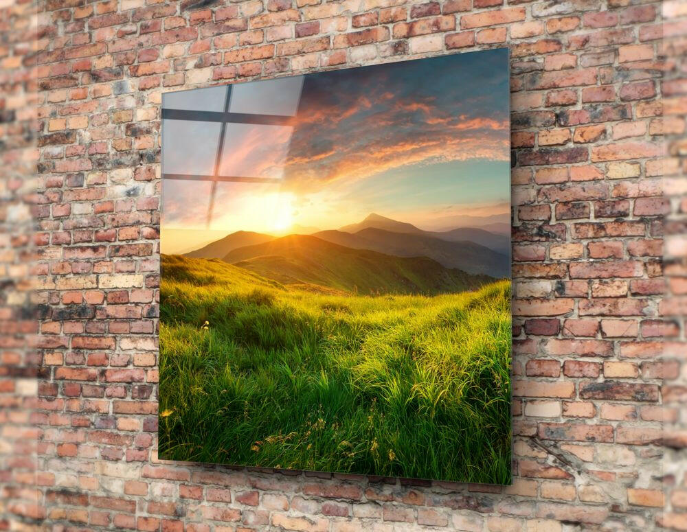 Coral Cloud Sunrise Grass Valley Glass Wall Art