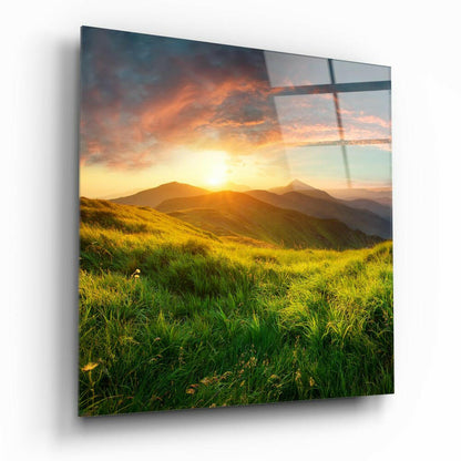 Coral Cloud Sunrise Grass Valley Glass Wall Art