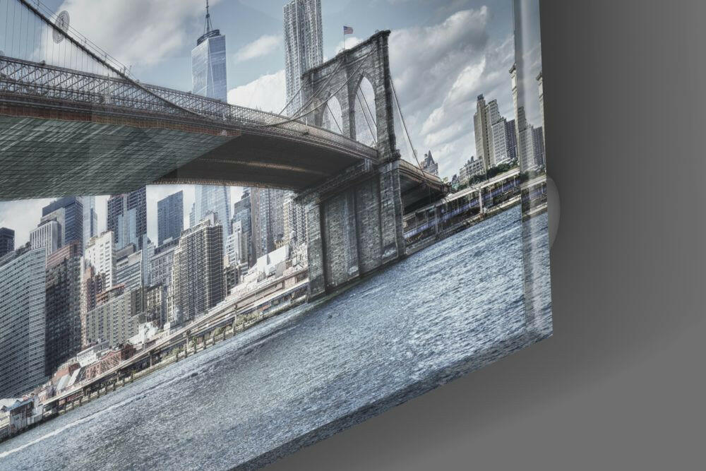 Blue Sky Brooklyn Bridge Skyline Glass Wall Art