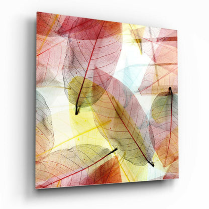 Translucent Skeleton Leaves Warm Glow Glass Wall Art