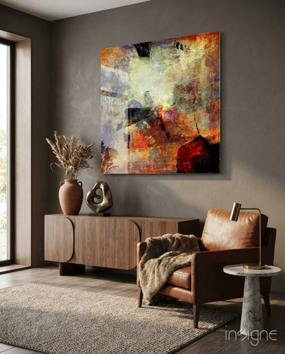 Warm Earthy Collage Abstract Glass Wall Art