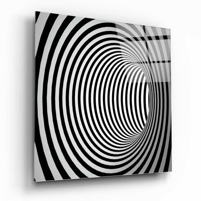 Striped Monochrome Tunnel Illusion Glass Wall Art