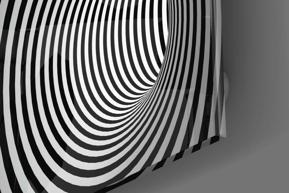 Striped Monochrome Tunnel Illusion Glass Wall Art