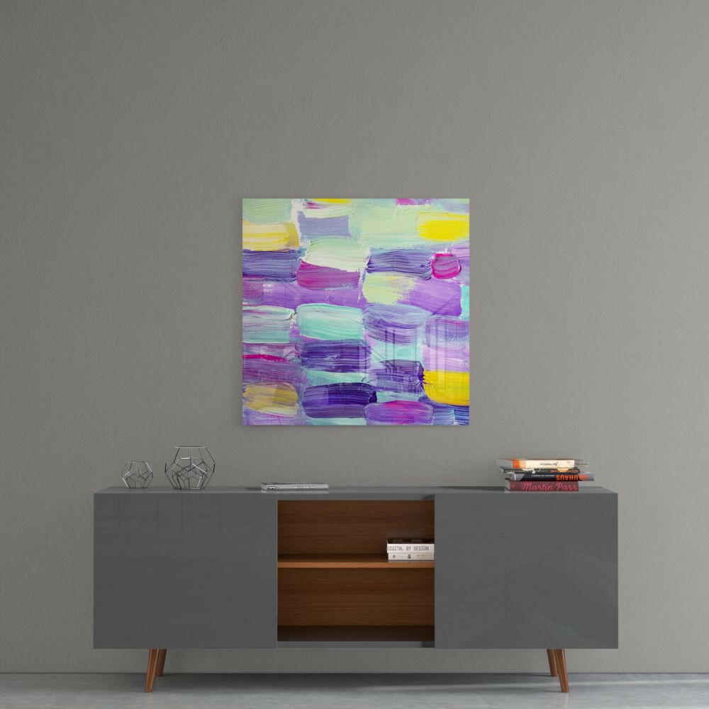 Purple and Yellow Brushstroke Glass Wall Art