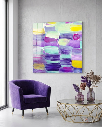 Purple and Yellow Brushstroke Glass Wall Art