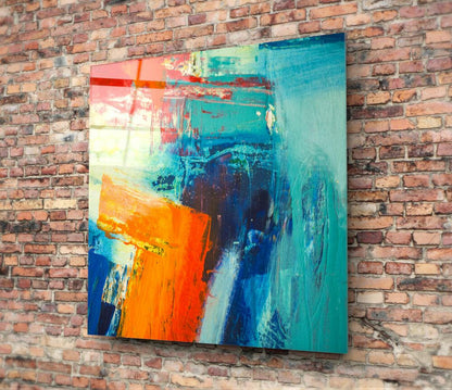 Vibrant Orange Teal Abstract Glass Wall Art