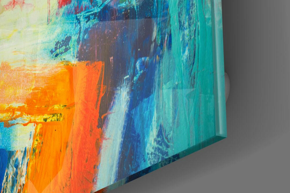 Vibrant Orange Teal Abstract Glass Wall Art