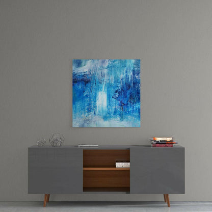 Deep Blue Ocean Brushstroke Glass Wall Art