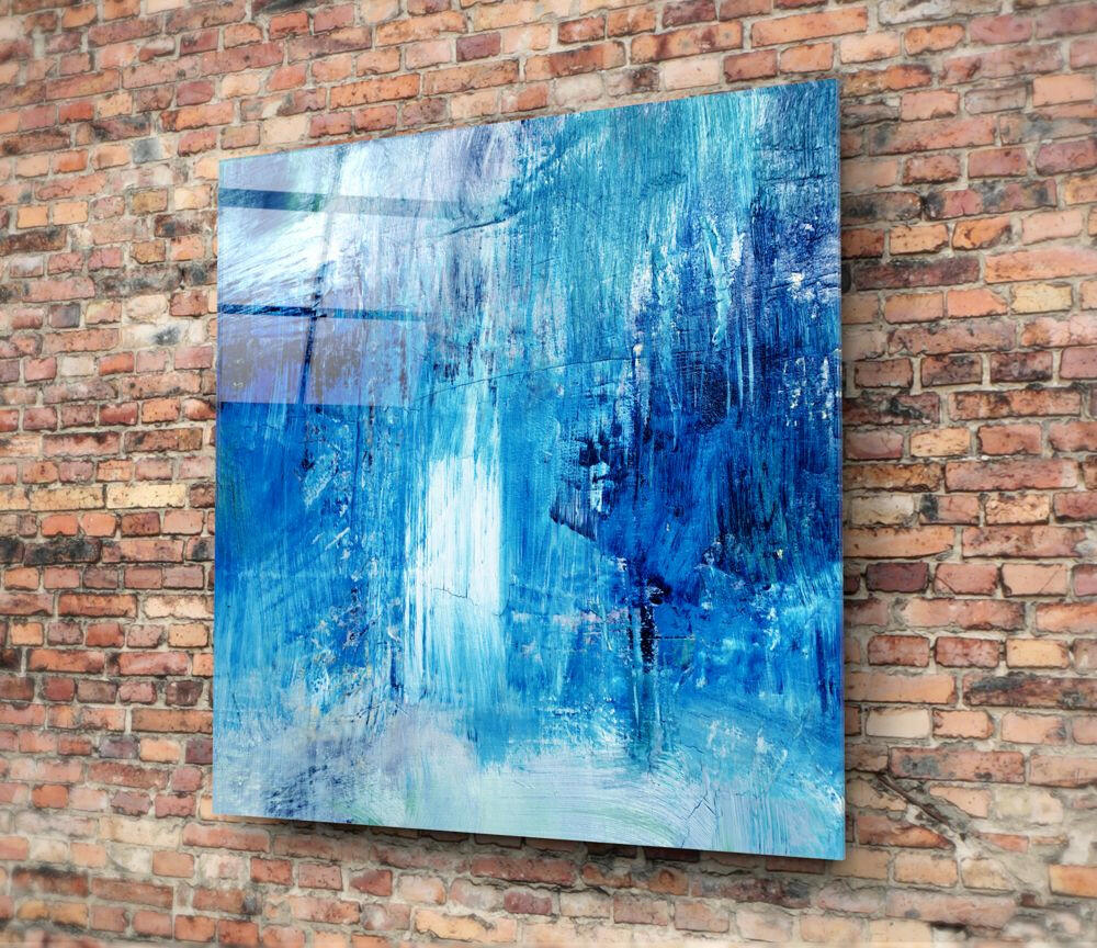 Deep Blue Ocean Brushstroke Glass Wall Art