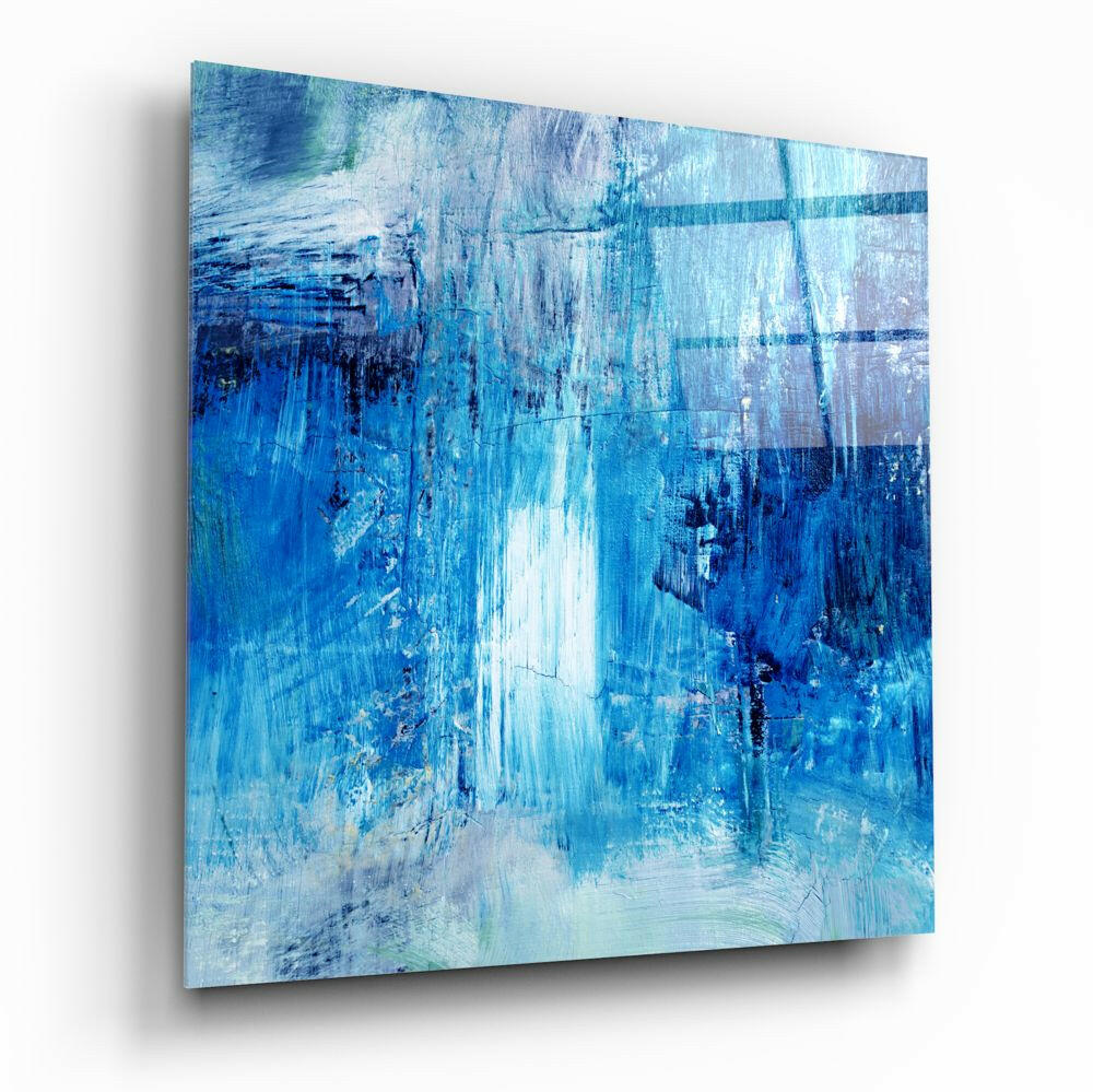 Deep Blue Ocean Brushstroke Glass Wall Art