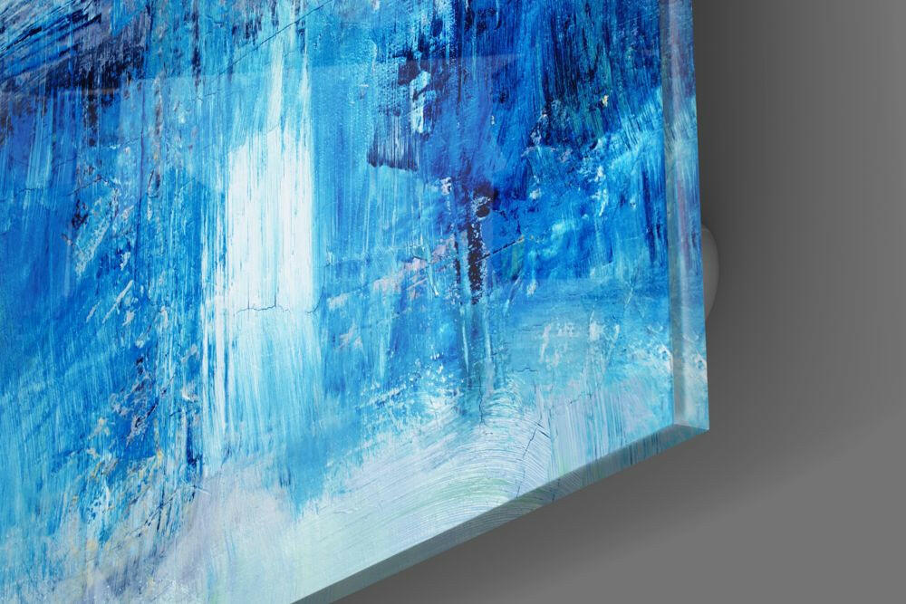 Deep Blue Ocean Brushstroke Glass Wall Art