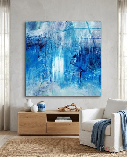 Deep Blue Ocean Brushstroke Glass Wall Art