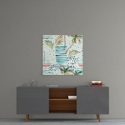 Tropical Palm and Sailboat Glass Wall Art