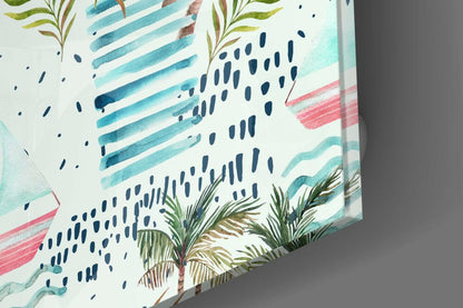 Tropical Palm and Sailboat Glass Wall Art