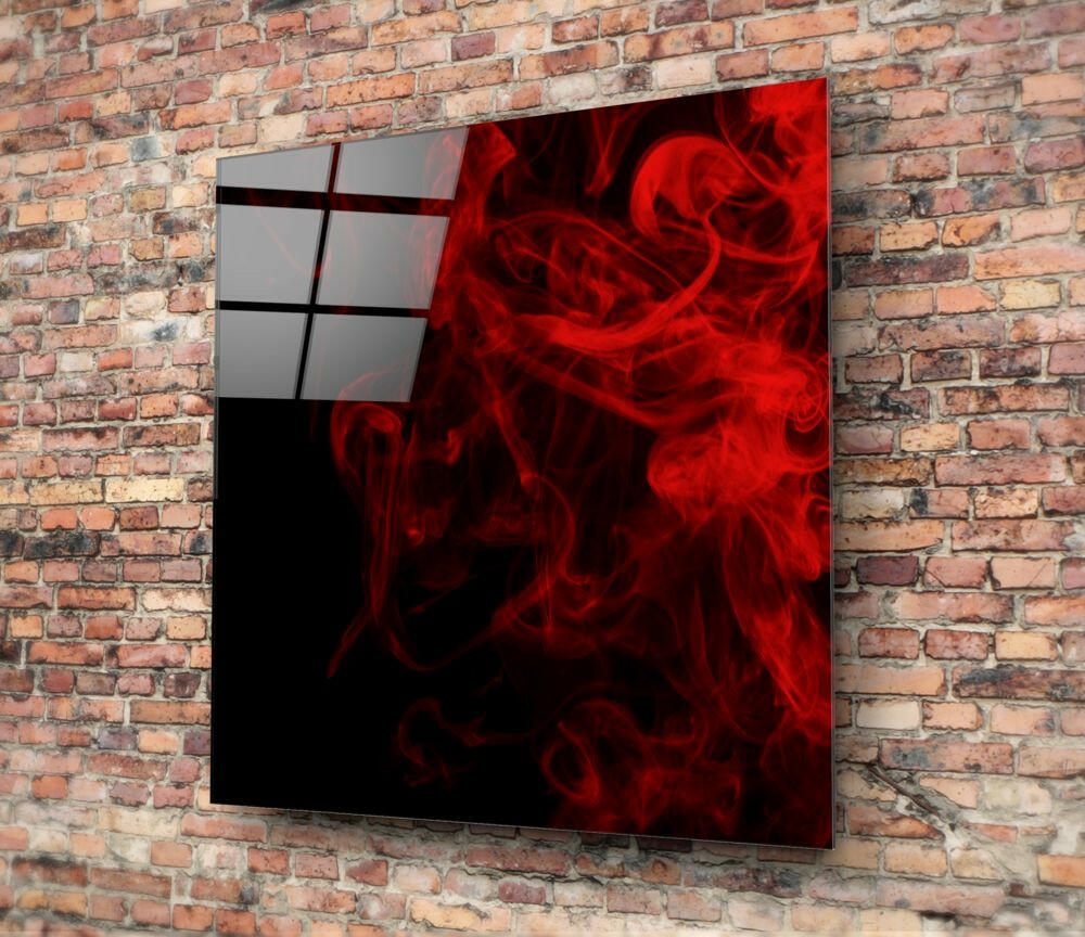 Crimson Smoke Swirl On Black Glass Wall Art